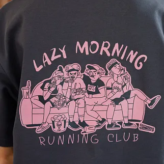 Футболка Friend Function Lazy Morning Running Club серая оверсайз