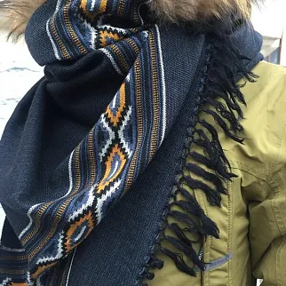 Большой шерстяной шарф Midnight Blue Folk