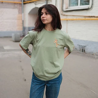 Футболка Friend Function с собачкой и мячом оливковая