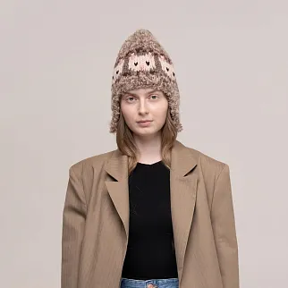 Шапка CHECK YA HEAD бежевая с рисунком Котики Т2165/118