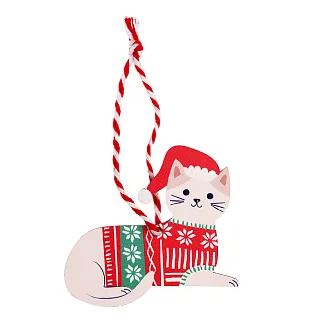 Деревянное украшение для ёлки Кошка белая REX
