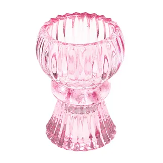 Стеклянный низкий подсвечник REX розовый
