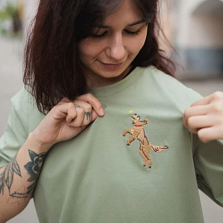 Футболка Friend Function с собачкой и мячом оливковая