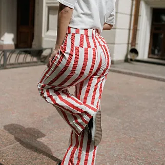 Брюки Thinking Mu Red Maxi Stripes Manolita