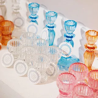 Стеклянный высокий подсвечник REX голубой