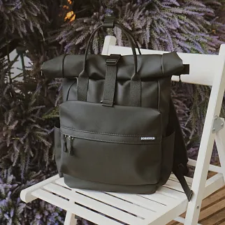 Рюкзак-роллтоп Domashka черный кожзам