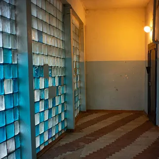 Светильник-стеклоблок циановый