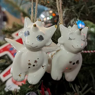 Керамическая ёлочная игрушка Дракоши малыши парочка