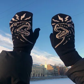 Варежки Nikita Gruzovik с динозавром черно-белые