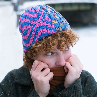 Шапка-бини Jacob Cro Twins Blue Pink melange