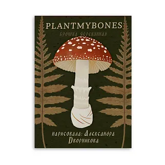 Деревянная брошка PlantMyBones Мухомор