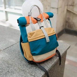 Рюкзак-роллтоп Friend Function серый-карамельный-синий канвас