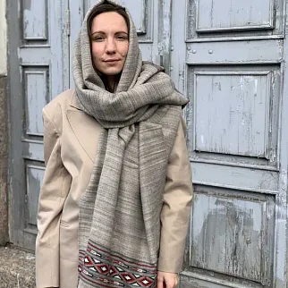 Большой шерстяной шарф Grey Melange Christmas Folk