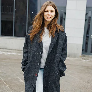 Пальто Friend Function синее с цветной крапинкой (50% шерсть)