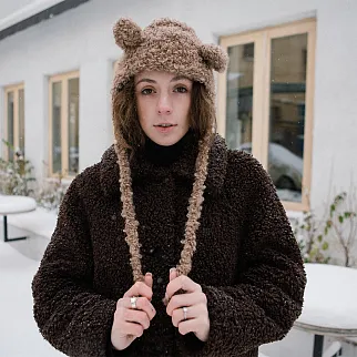 Шапка с ушками CHECK YA HEAD шерстяная светло-бежевая 2358