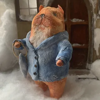 Ватная елочная игрушка - Кот с рыбкой