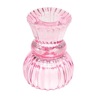 Стеклянный низкий подсвечник REX розовый