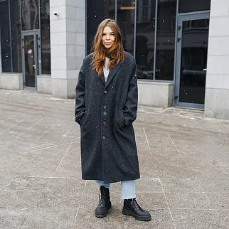 Пальто Friend Function синее с цветной крапинкой (50% шерсть)