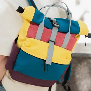 Рюкзак-роллтоп Friend Function красный-желтый-синий канвас