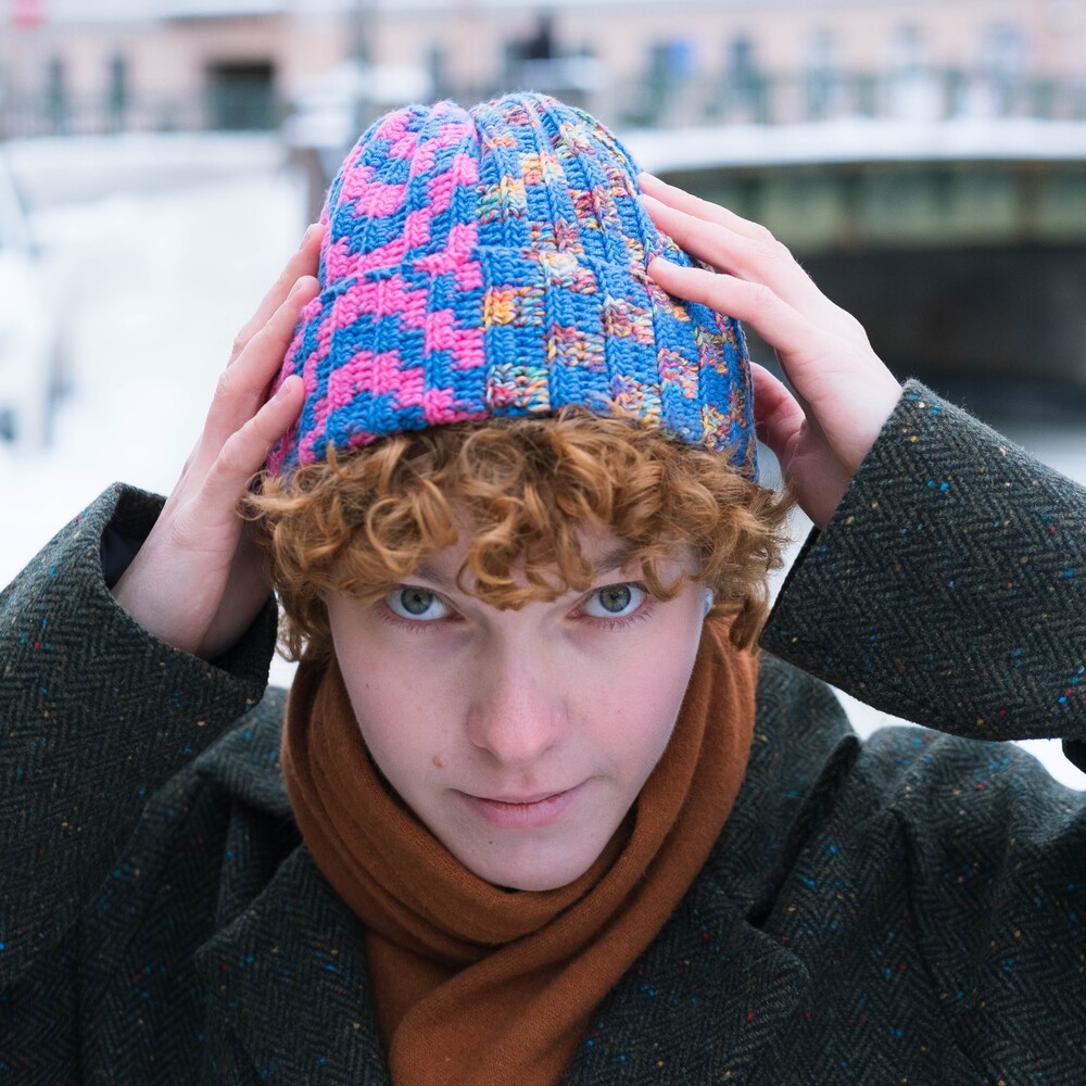 Шапка-бини Jacob Cro Twins Blue Pink melange