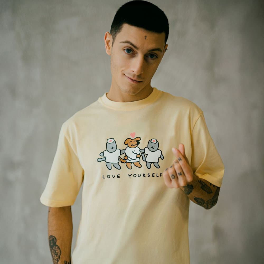 Оверсайз футболка Barking Store Love yourself мужская желтая - фото 3
