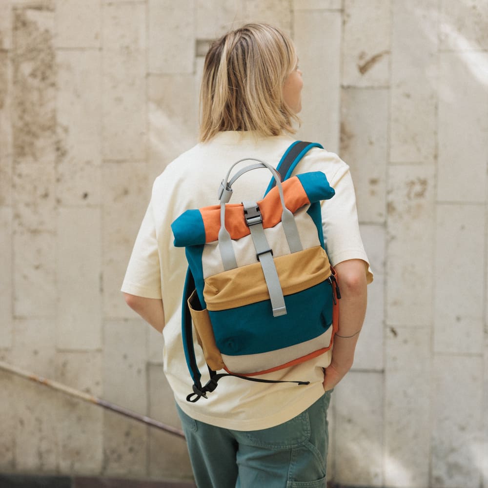 Рюкзак-роллтоп Friend Function серый-карамельный-синий канвас