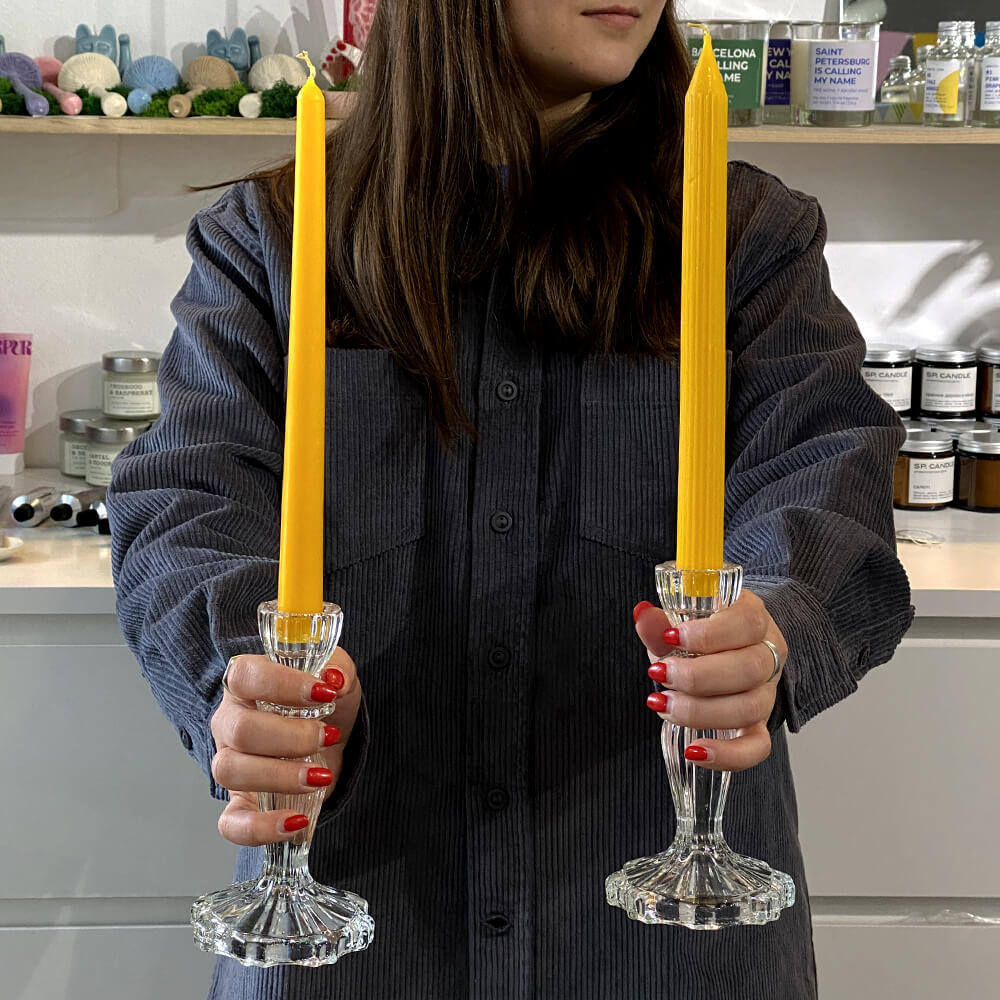 Рифленая столовая свеча из пчелиного воска - набор 5 шт - фото 12