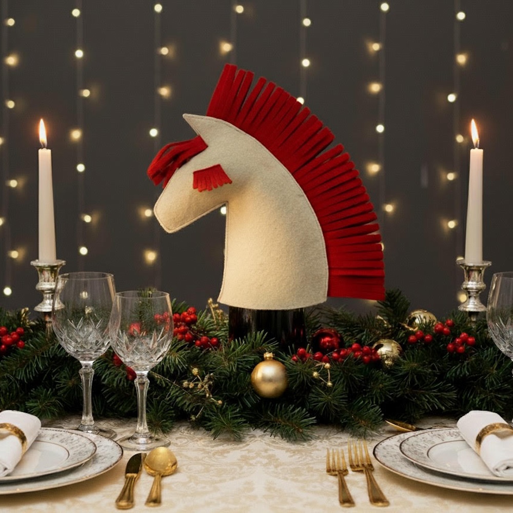 Чехол на бутылку на праздничный стол в виде лошадки - фото 1