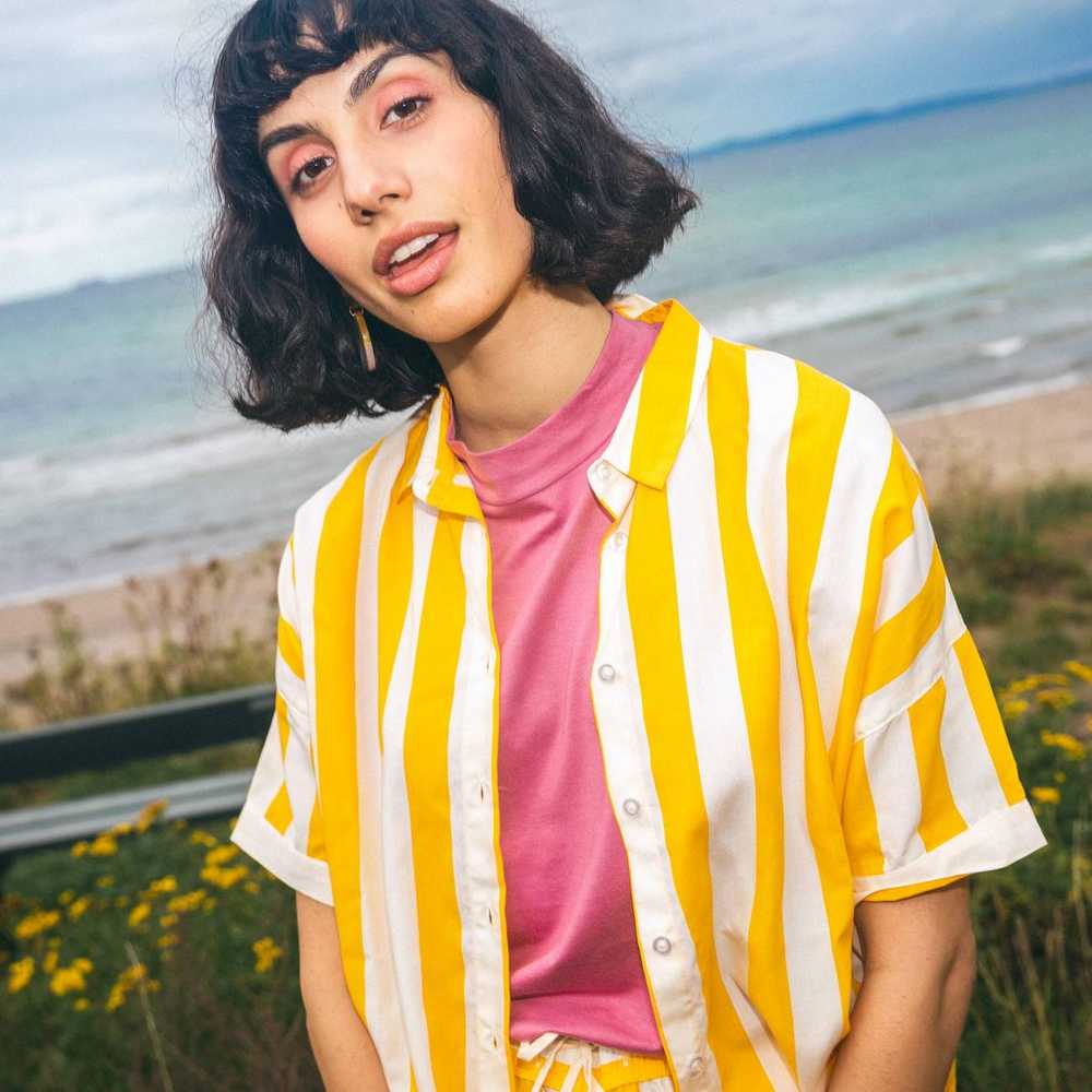 Рубашка Dedicated Short Sleeve Nibe Big Stripes Yellow женская - фото 1