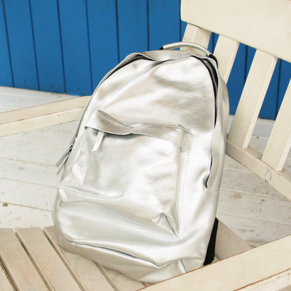 Кожаный рюкзак Kokosina Daypack серебряный - фото 16