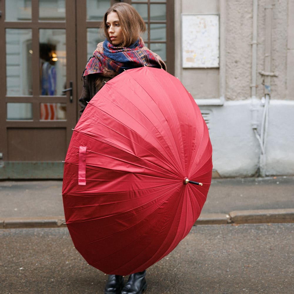 Зонт-трость с автооткрытием 24 ребра красный