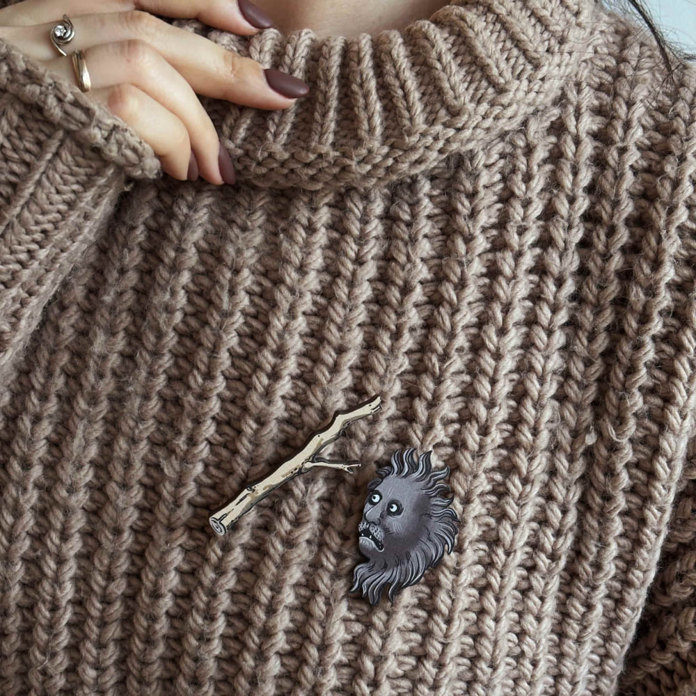 Страдающие броши Лев и ветка (и грустная брюква) - фото 1