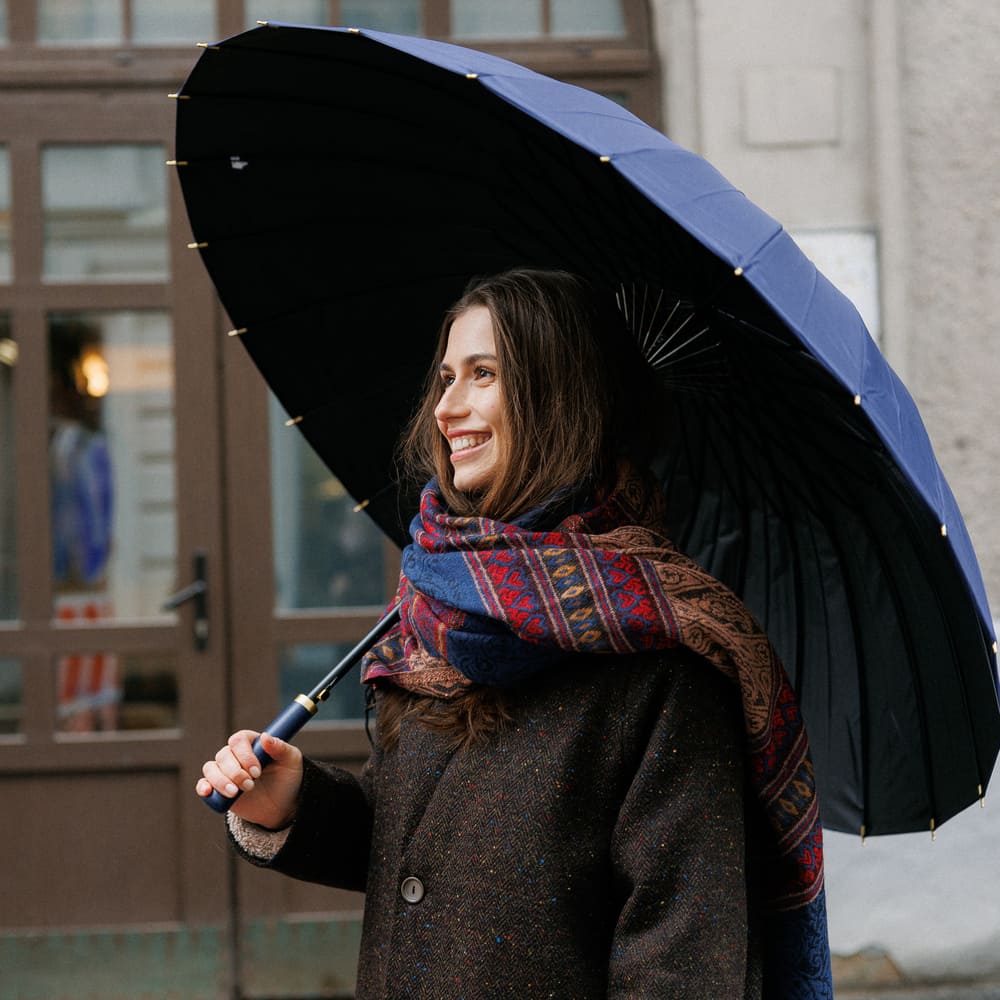 Зонт-трость с автооткрытием 24 ребра синий - фото 1