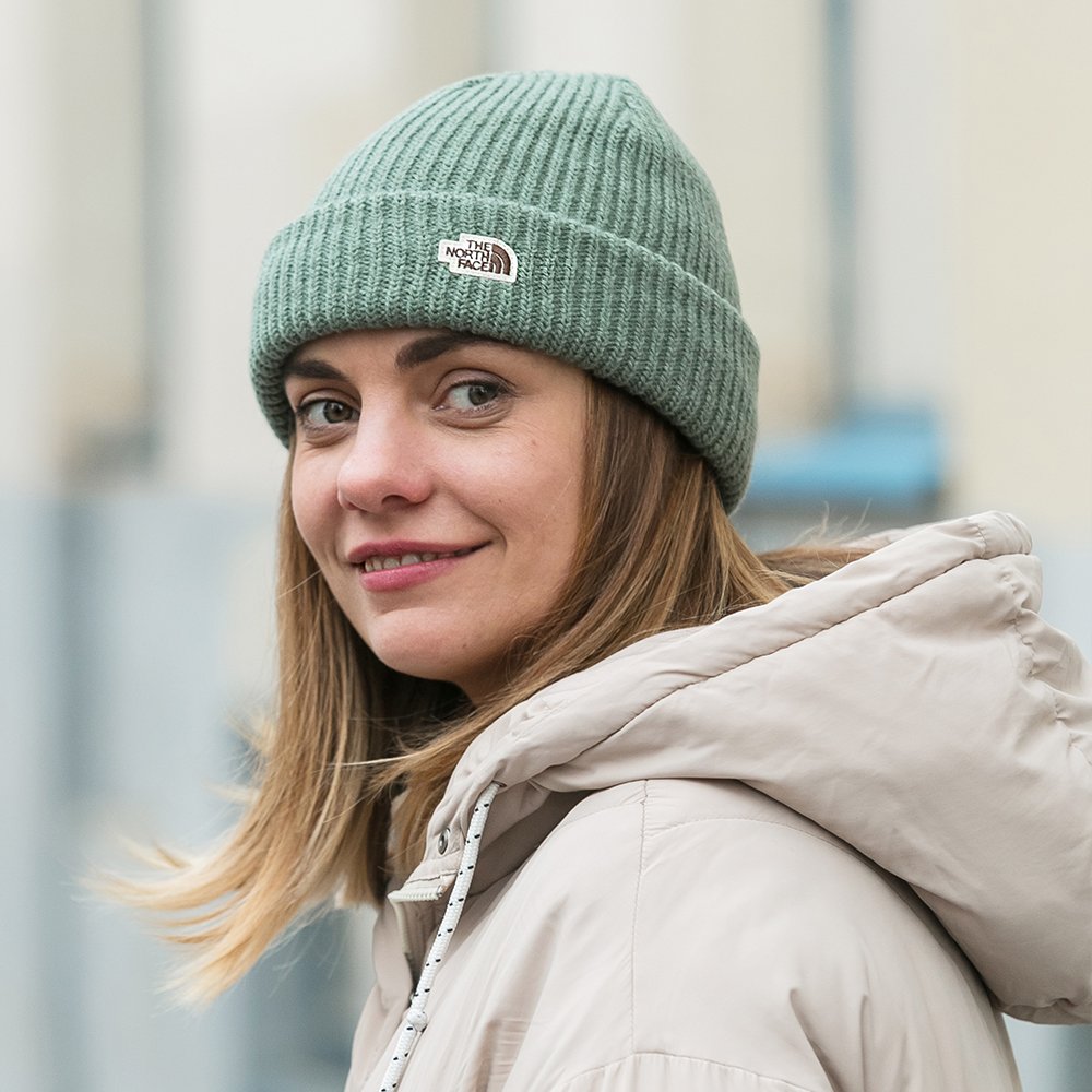 North face salty top dog beanie green