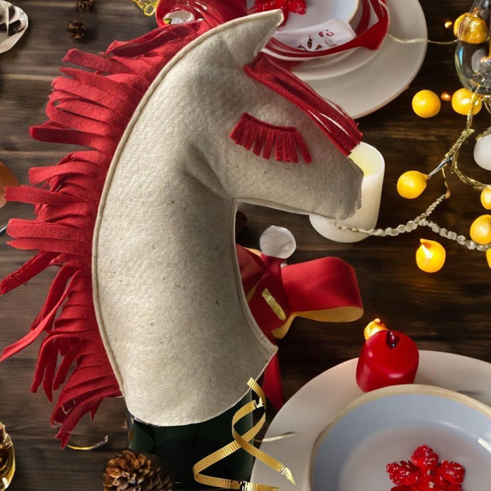 Чехол на бутылку на праздничный стол в виде лошадки