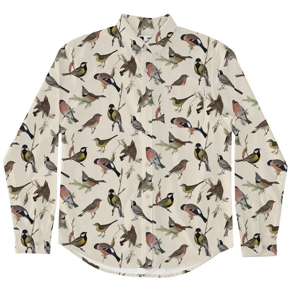 Рубашка Dedicated Varberg Autumn Birds Off-White мужская - фото 5