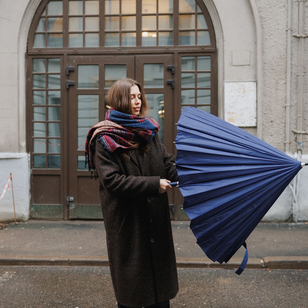 Зонт-трость с автооткрытием 24 ребра синий - фото 4