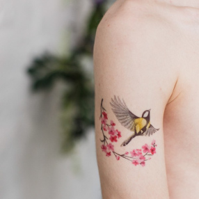Временная татуировка Bird and sakura