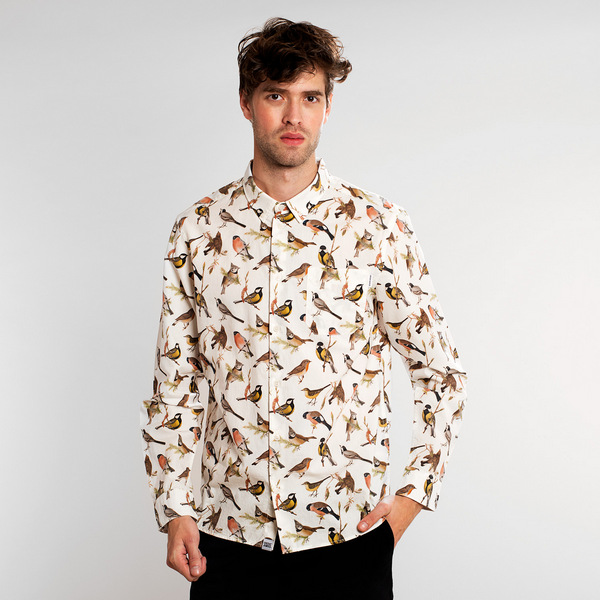 Рубашка Dedicated Varberg Autumn Birds Off-White мужская - фото 1
