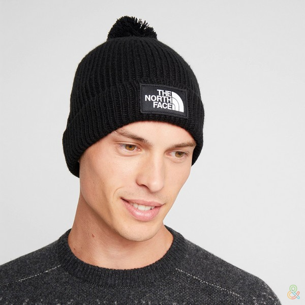 tnf logo box pom beanie