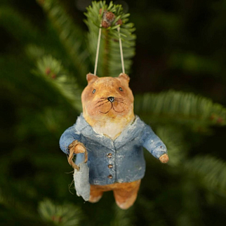 Ватная елочная игрушка - Кот с рыбкой