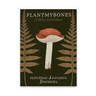 Деревянная брошка PlantMyBones Сыроежка