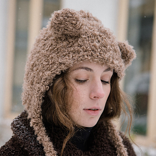 Шапка с ушками CHECK YA HEAD шерстяная светло-бежевая 2358