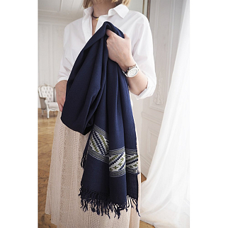 Большой шерстяной шарф Kobalt navy blue Folk