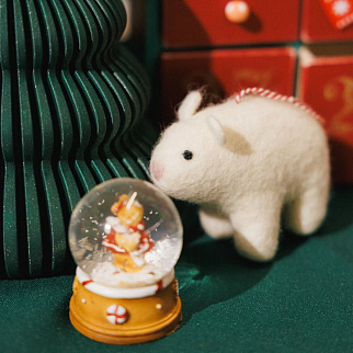 Игрушка на елку из шерсти Мышь альбинос