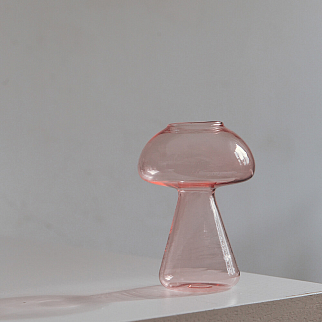 Ваза Грибочек прозрачная розовая