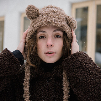 Шапка с ушками CHECK YA HEAD шерстяная светло-бежевая 2358