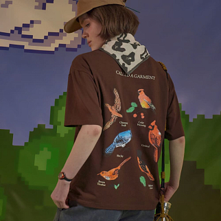 Футболка Called a Garment Birds коричневая
