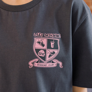 Футболка Friend Function Lazy Morning Running Club серая оверсайз 