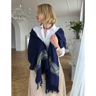 Большой шерстяной шарф Kobalt navy blue Folk